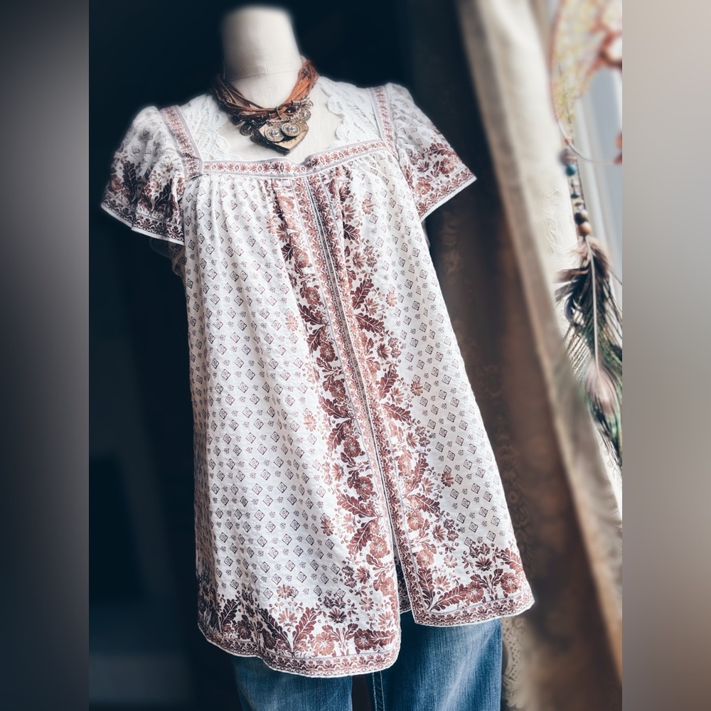 Max Studio Boho Peasant Blouse Floral Print Square Neck L NWT - Picture 9 of 15